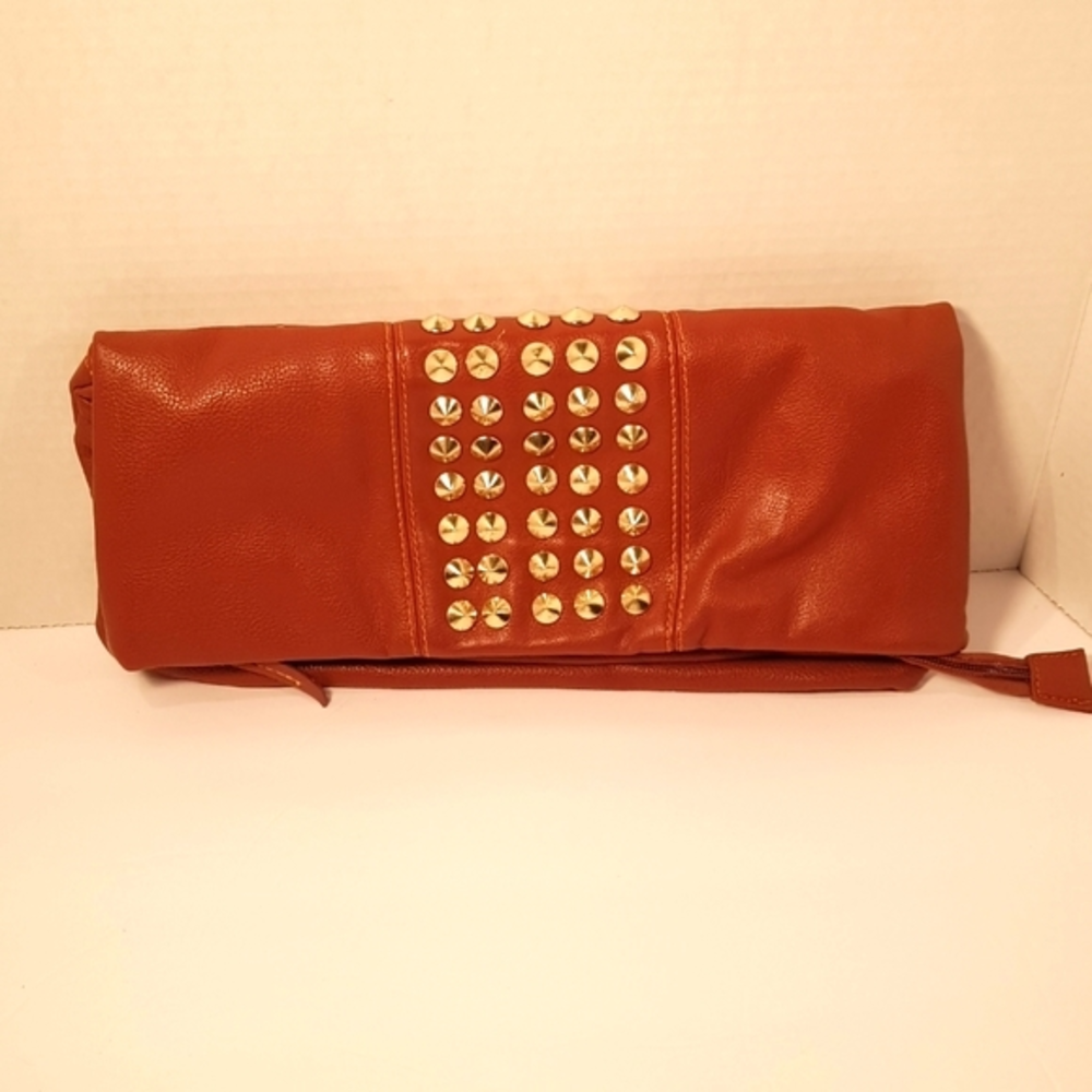 Steve Madden Fold Over Faux‎ Leather Brown Clutch Zipper Purse